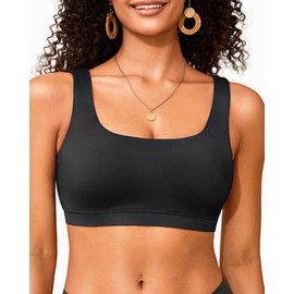 Women Sport Bra Swimsuit Top - Swim Bra Bikini Top Only Scoop Neck Bathing Top 2025 Swimwear Black XXL