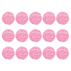 MECCANIXITY 15 Pcs Wicker Rattan Balls 2 Inch Rattan Decorative Balls Vase Fillers for Wedding Party Centerpiece Bowls Home Decoration Pink
