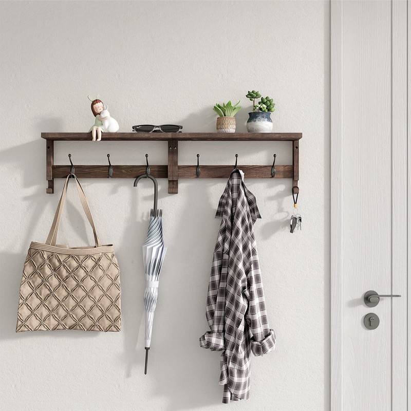 VERTORGAN Coat Hooks, Wood Rack Wall-Mounted, 31.5 Inch Entryway Shelf