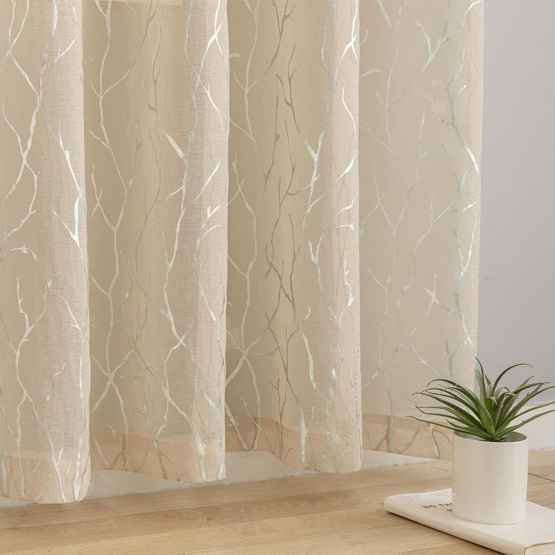 Kotile Shimmer Taupe Sheer Curtains 84 Inches Long 2 Panels