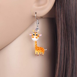 LONYOO Acrylic Funny Giraffe Earrings Fashion Jewelry Dangle Anime Deer Earrings for Women Girls Giraffe Gifts (Lemon)