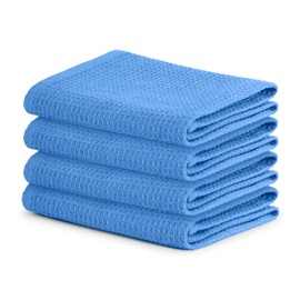 Blue Needles Waffle Weave Kitchen Towels, 15x25 Inches 100% Cotton Set of 4 Dish Towels for Kitchen, Ultra Soft & Absorbent with Hanging Loop, Spring Summer Dish Rags for Quick Drying - Sky Blue