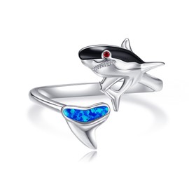 HUKKUN Shark Ring 925 Sterling Silver Adjustable Open Thumb Rings Shark Jewelry Gifts for Women