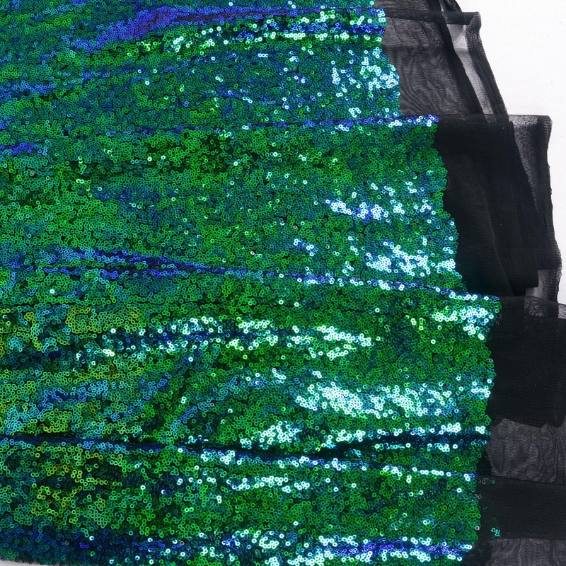 ShinyBeauty Ombre Peacock Mini Disk Sequin on Mesh Fabric Green