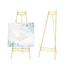 tonchean Metal Easel Display Stand, Easel Stand with Chain Support, Iron Adjustable Arts & Crafts Easels, 21" x 29.5" x 55",Gold