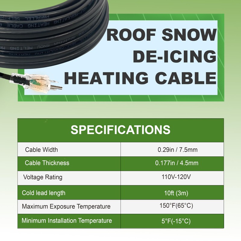 MAXKOSKO Roof Gutter Heat Cable for Snow Melting, Roof De-Icing