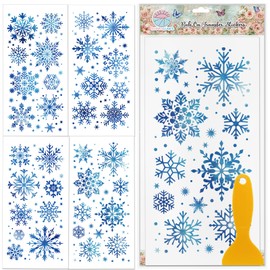 GLOBLELAND 4 Sheets Christmas Winter Snow Rub on Transfers Blue Snowflakes Furniture Decor Transfer Stickers 11.8x5.9inch Decals Stickers for Bedroom Living Room Desk Table Decoration