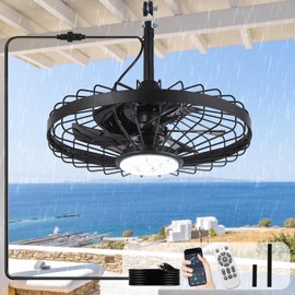 Depuley Gazebo Fans Outdoor Hanging: 20 Inch Black Plug In Caged Outdoor Fan with Light and APP Remote Control - Waterproof Ceiling Fan for Patio Porch Pergola Reversible DC Motor