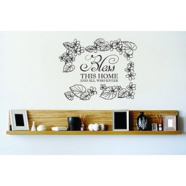 Decals - Peel & Stick Wall Sticker Bless This Home & All Who Enter Family Bible Quote Flower Home Decor Home Decor Decor Picture Art Vinyl Mural - 22 Colors Available – Size 18 Inches X 18 Inches