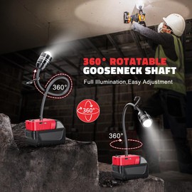 LIVOWALNY 1PC 2000LM LED Work Light for Milwaukee 18V Battery, 20W Flood Light, 12" Flexible Gooseneck, Flashlight Lights with USB-A & Type-C Charging Port, Low Voltage Protection (No Battery)