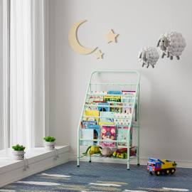 JAQ Bookshelf for Toddlers, 4-Tier Metal Kids Bookshelves Rack with Toy Storage Organizer in Bedroom Study Room Playrooms Nursery for Infants Baby Young Children (4-Tier/ 28.3 inch, Green)