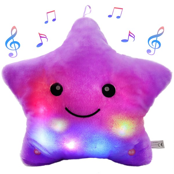 BSTAOFY 13‘’ LED Musical Twinkle Star Glow Lullaby Nightlight Stuffed Animals Light up Toys Afraid of Dark Singing Birthday Christmas for Toddlers, Purple