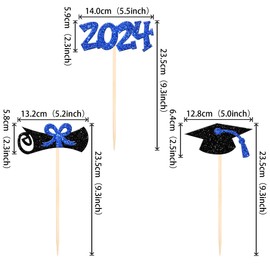 12 PCS Double Sided Glitter 2024 Graduation Party Centerpiece Sticks for Table Diploma Grad Cap Class of 2024 Centerpieces Table Toppers for 2024 Graduation Party Decorations Supplies Blue