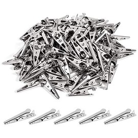Xuzxinze 100PCS 1.06IN / 27mm Mini Metal Alligator Clips, Crocodile Clamps Silver Tone Nickel Plated Line Spring Clamps.
