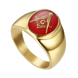 INRENG Stainless Steel Gold Plated Freemason Masonic Rings for Men Women Blue G Lodge Master Mason Signet Band, Metal, No Gemstone