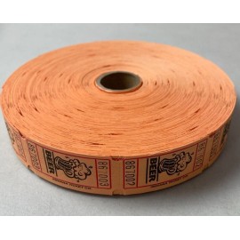 Indiana Ticket Company 4 Rolls of 2000 Ea Beer Tickets Single Stub Carnival Festival Raffle 8000 Total - Orange