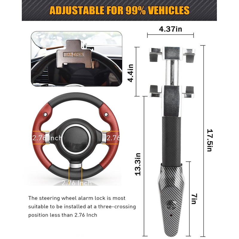 Steering Wheel Lock with Alarm,Steering Lock,Heavy Duty Car Anti-Theft Device