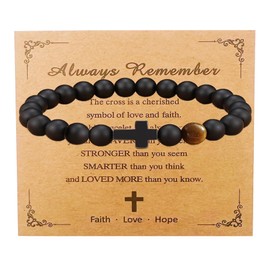 Teen Girl Boys Mens Gifts, Natural Stone Cross Bracelets Trendy Stuff Inspirational Gifts Ideas Bracelet&Card Inspirational gifts for Daughter Son, Husband-Birthday Graduation Retirement Christmas