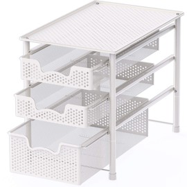 Simple Houseware Stackable 3 Tier Sliding Basket Organizer Drawer, White