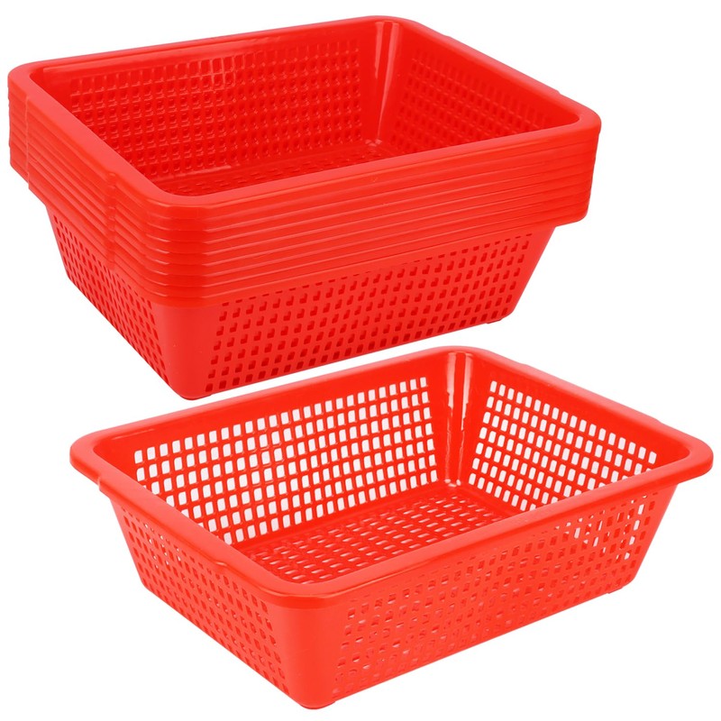 Geytetqi 10 Pack Red Plastic Storage Baskets, 15.4 x 11.6