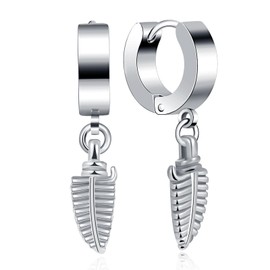 feilok feather Hoop Earrings for Women Men Stainless Steel Piercing Huggie Earrings Studs silver