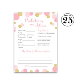 Pink and Gold Polka Dot Prediction and Advice Cards - Pack of 25 - GIRL Baby Shower Games, Confetti Dots Wishes for New Parents Mom & Dad to be Mommy & Daddy Message Shower Activity Keepsake G810-PDAV