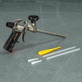 PU Foam Gun Professional Foaming Gun, Stainless Steel Tube, Foam Flow Regulator, Convenient Trigger, Comes with 2X Nozzles, 2X Extension Tubes 1x Foam Applicator Gun TOUGH MASTER