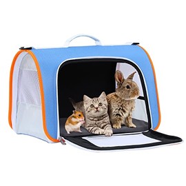 A4Pet Rabbit Carrier Bunny Carriers,Airline Approved Lightweight Soft-Sided Portable Small Animal Travel Washable Bag for Guinea Pig/Cat/Dog/Kittens/Puppies,Removable Soft mat,Locking Safety Zippers,S