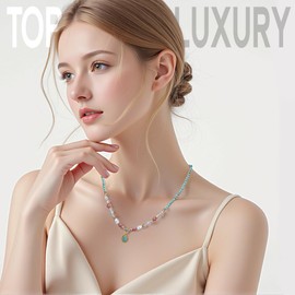 GAGANIU Turquoise Beaded Necklace Boho Choker Necklace for Women Anniversaries Birthday Gifts