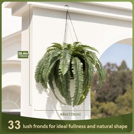 Verinatural 48" Artificial Boston Fern Hanging Plants with Basket - UV Resistant Fake Plant for Outdoor Indoor - Large Realistic Faux Greenery for Front Porch, Front Door, Patio Decor, Set of 2, VN142