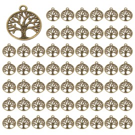 [PATIKIL] 80pcs Tree Beads Decoration Alloy Tree of Life Decoration Pendant for Women Necklace Earrings Bracelet Jewelry Making and DIY Craft Dark Bronze 0.9x0.8
