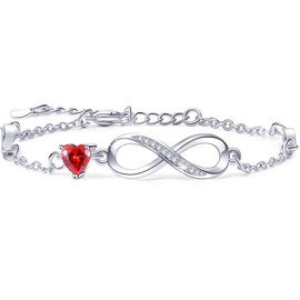 Tusuzik Women's Bracelet 925 Silver Women's Cubic Zirconia Infinity Heart Bracelet Adjustable Bracelet Birthday Mother's Day Anniversary Jewellery Gift for Women, 17 cm, 2017