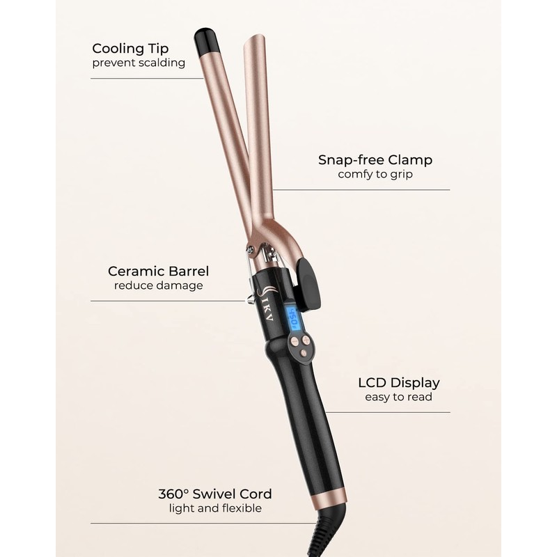 3/4 Inch Extra Long Barrel Curling Iron, Ceramic Tourmaline Curling