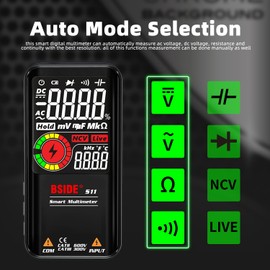 BSIDE Smart Digital Multimeter 9999 Counts Pocket Voltmeter, Rechargeable with 3 Results Display, Capacitance Diode Duty Cycle Resistance Hz V-Alert Voltage Tester