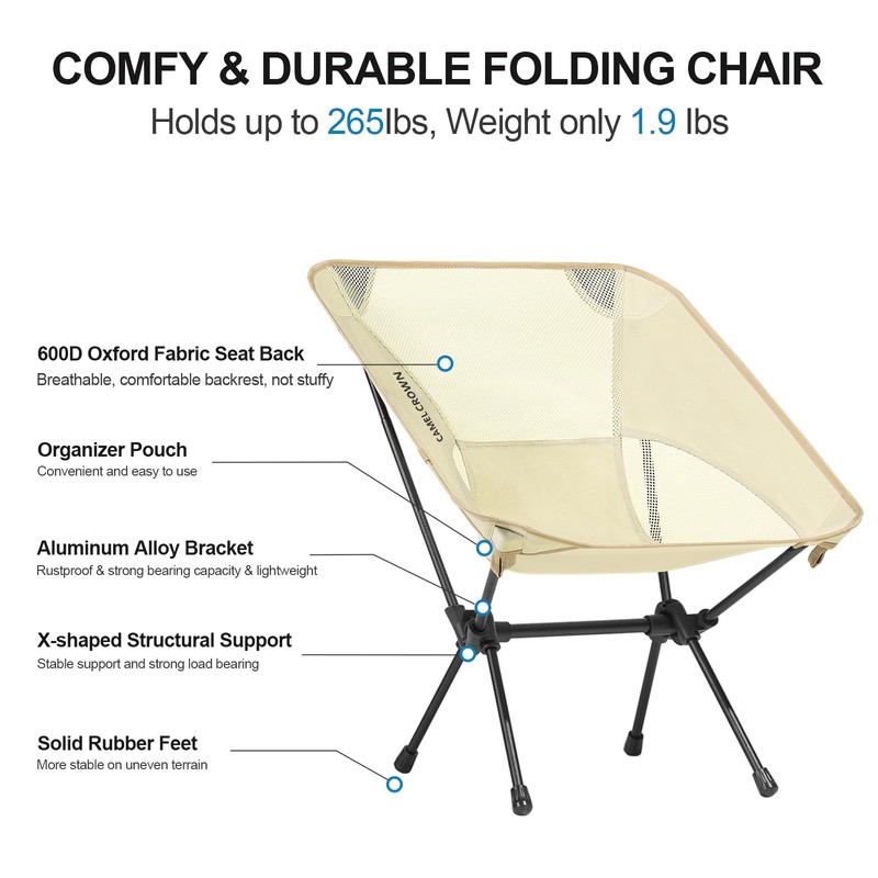 CAMEL CROWN Portable Camping Chair Lightweight Compact Folding Chair Mesh