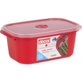 Decor Microsafe Decor Oblong Container with Rack, 1.6 Litre Capacity, Red (Model: 127900-006)