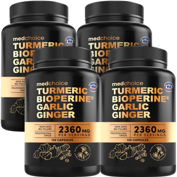 4-in-1 Turmeric and Garlic Supplements with Bioperine 2360 mg Turmeric