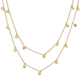Gold Double Layer Necklace - Dainty Layer Necklace - Double Gold Necklace for Women - Adjustable Layer Necklace with Mini Hammered Disc Details - Zoe Necklace by Malibu