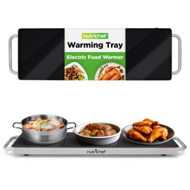 NutriChef Portable Electric Food Hot Plate-Stainless Steel Warming Tray&Dish Warmer with Black Glass Top-Keep Food Warm for Buffets,Restaurants,Parties&Home Dinners-22' x 6'-Heats up to 203°F
