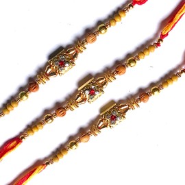 Set of Three Rakhi Designer Rakhi Set for Raksha Bandhan Indian Bracelet Beads Rakhi Thread Bhaiya Bhabhi Sister Rakhi Band for Brother Bhaiya Bhabhi for Rakshabandhan Rakhee Bracelet