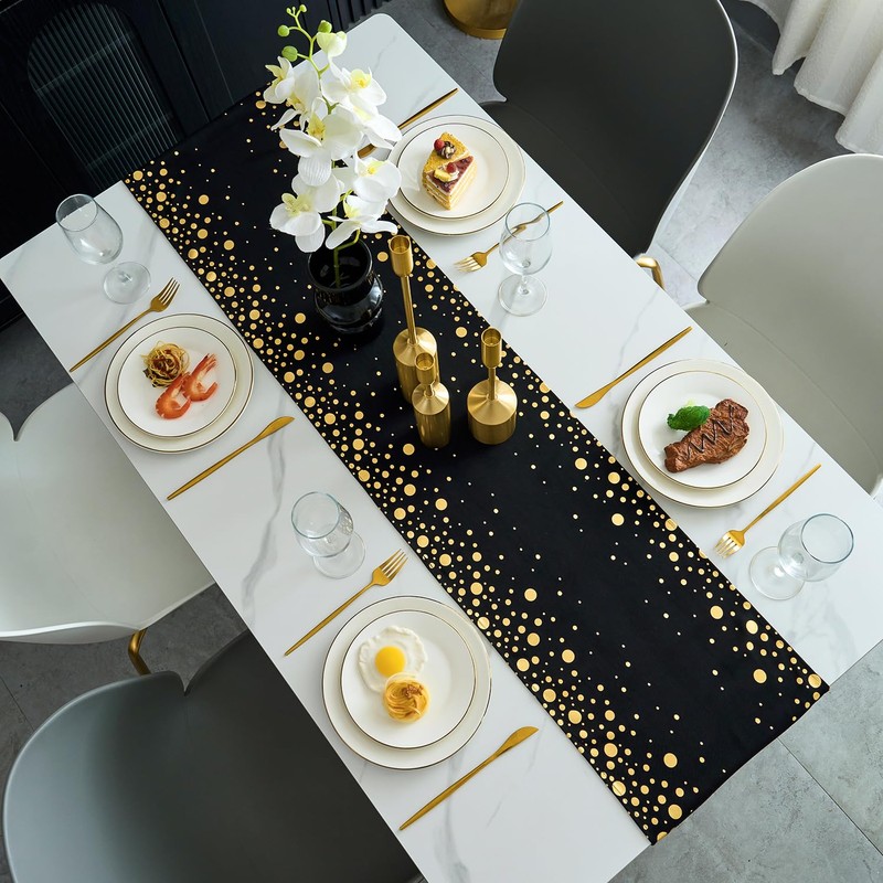 Table Runner Black and Gold 30 x 183 cm Polyester