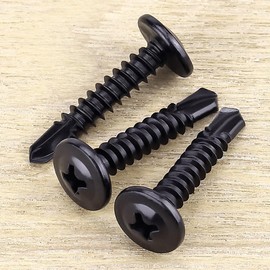 #10 x 3/4" Black Modified Truss Head Self Drilling Screws for Metal, 410 Stainless Steel Wafer Head Quick Metal Self Tapping Screws, Black Coated Finish, 100 PCS