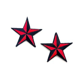 PL Set of 2 Tiny. Mini Black red Star Rank Sign Symbol Badge Cute Cartoon logo1 Sew Iron on Embroidered Applique Badge Sign Patch Clothing Costume