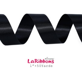 LaRibbons Black Satin Ribbon 1 inch x 50 Yards - Solid Color Ribbon for Gift Wrapping Wedding Decoration Bows Bouquet Floral Arrangement Crafts
