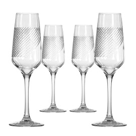 Rolf Glass Bourbon Street 5.75oz Champagne Flute Set of 4 | Lead-Free Champagne Flutes | Diamond-Wheel Engraved and Polished | Designed and Made in the USA