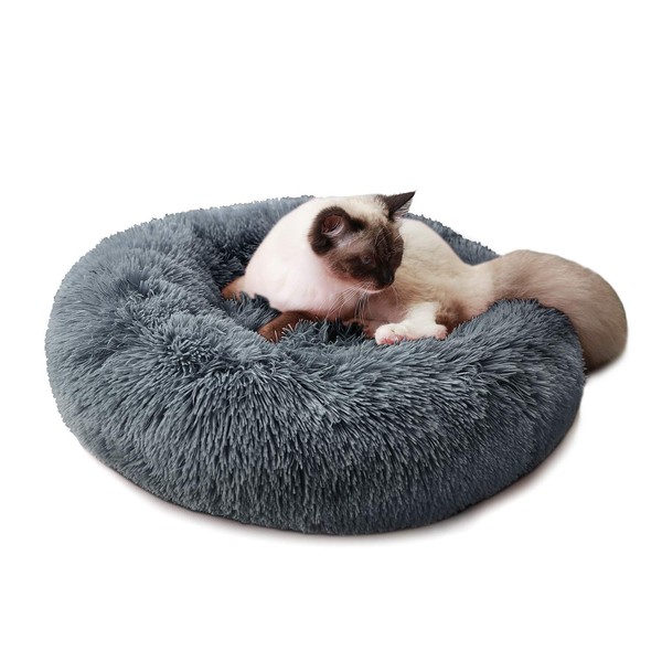 Round Dog Cat Bed Donut Cuddler, Faux Fur Plush Pet