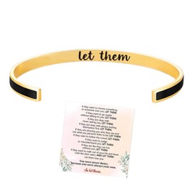Let Them Motivational Color Bangle, Self Worth Inspirational Cuff Bracelets with Hidden Message Engraved Friendship Bracelet Stainless Steel Jewelry Gift for Women Sorority Sisters Friends（Gold&Black）