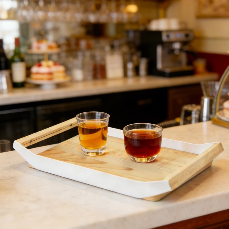 Enkrio Wood Serving Tray with Handles 16 Inches Decorative Rectangle