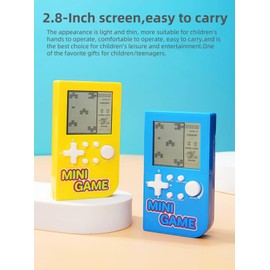 JXD Mini Puzzle Block Game Console Built-in 26 Retro Brick Games Travel/Indoor/Outdoor Leisure Handheld Game Console Portable Electronic Games Children/Students/Teens Toys (Blue)