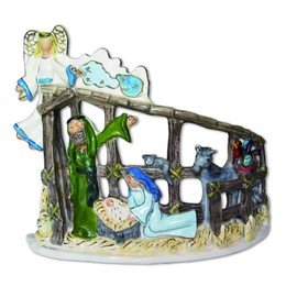 Blue Sky Ceramics Bethlehem Nativity Tealight Holder, Multi (995133)